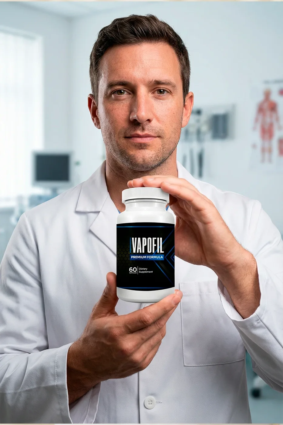 A professional holding a bottle of Vapofil